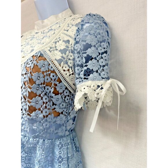 Self Portrait Blouse Top Petal Panelled Top Baby Blue Size 0 UK4 Orig Price $340 - Picture 6 of 16